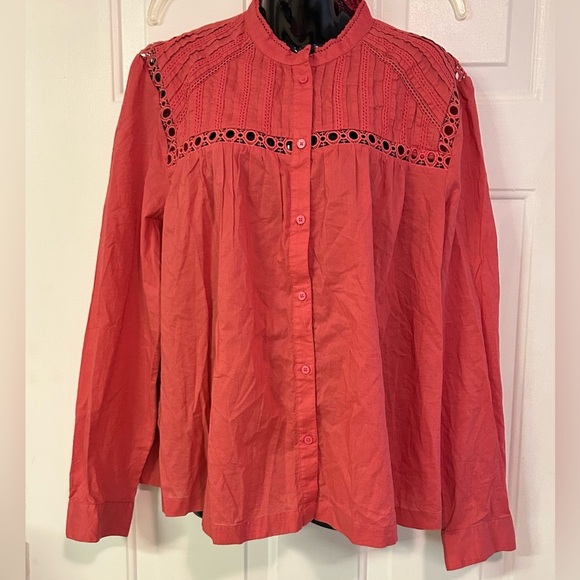 Gap Pintuck Mockneck Lace-Trim Blouse Long Sleeve size XXL NWT - Picture 1 of 11